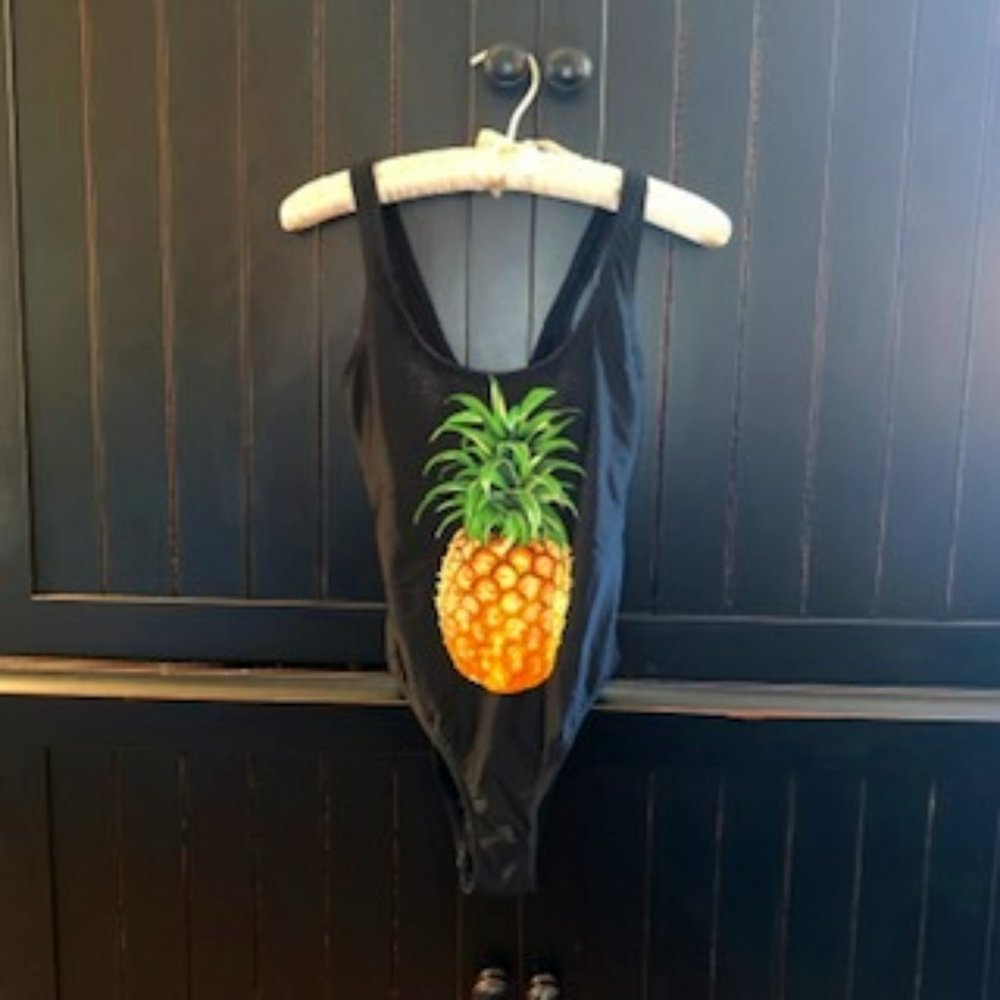 Black Lace Up Back Pineapple Swimsuit